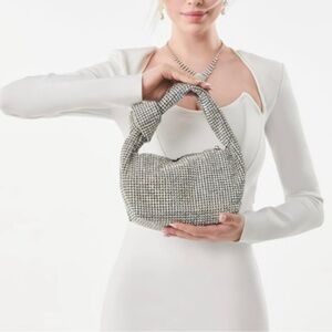 Silver Rhinestone Knotted Shoulder Bag